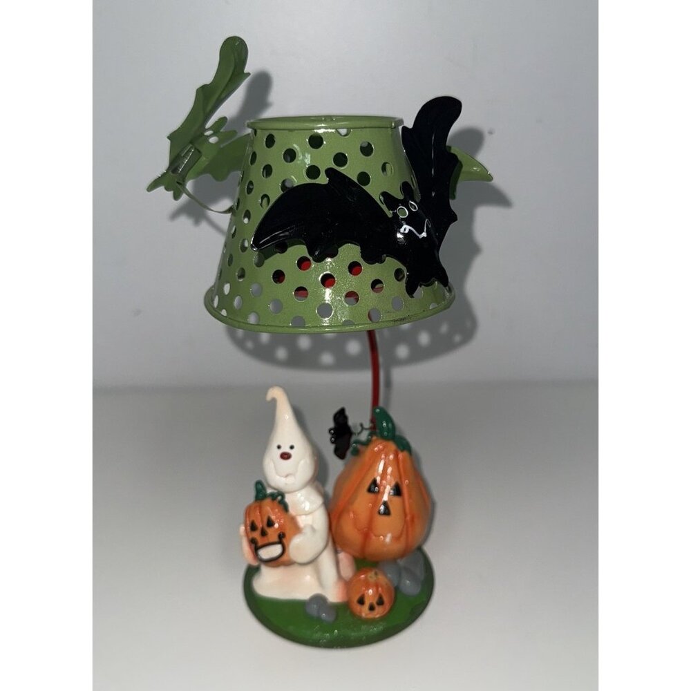 Halloween Ghost Jack O'lantern Bats Tea Light Candle Lamp Metal Shade Decor